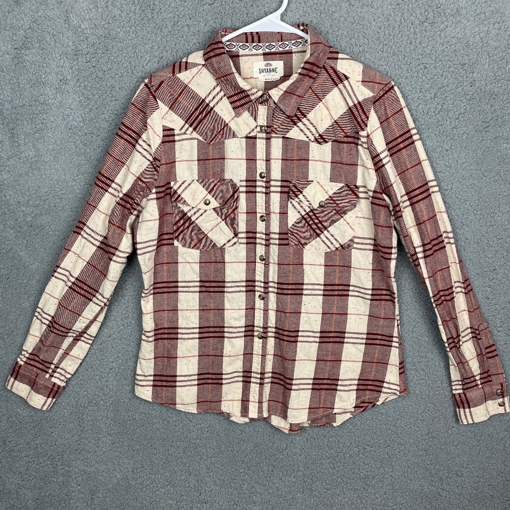 SHYANNE Shirt Womens L Snap Button Plaid Pockets Collared Western Cowgirl